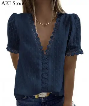 Puncte De Dantelă Introduce Bluză Casual Femei Broderie Dantela Cămașă De Moda V Guler Bluza Office Blusas