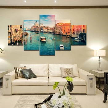 Arta de perete, Tablouri Canvas HD Tipărirea fotografiilor de 5 Piese de la Veneția Orașul de Apă Barca de Lumină Peisaj Modern, Modular, Decor Acasă Postere