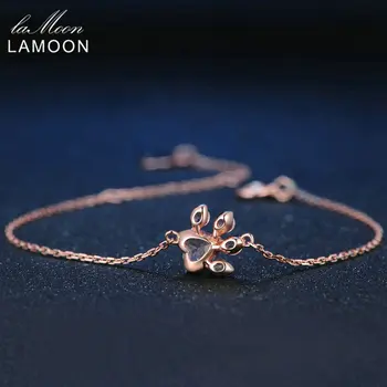 LAMOON - Laba 5X5.5mm Naturale Inima Roz Cuart roz Argint 925 Bijuterii Lanț Brățară S925 LMHI005