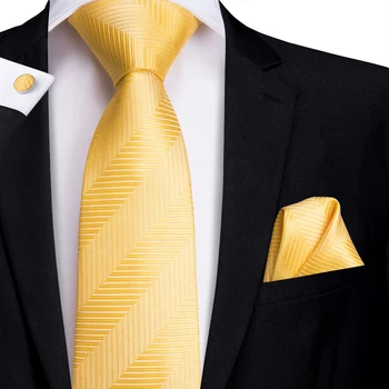 Hi-Cravată cu Dungi Galbene Bărbați Cravată Set de Lux de Mătase de Aur Solid Mari Cravată Pentru Bărbați Moda Batista Butoni Set de Nunta de Calitate