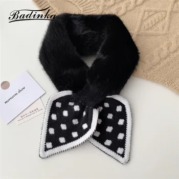 2020 Nou Cald Iarna Dot Imprimate Tricotate Cravată Eșarfă de sex Feminin Iepure Faux Blana Guler Gât Eșarfe pentru Femei Fular Femme Hiver