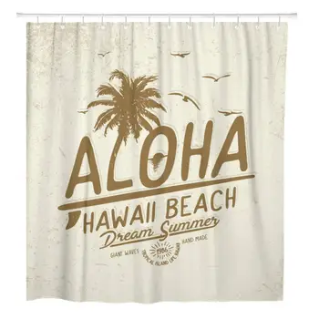 Ananas Aloha Hawaii Vara Tee Beach Surf Text de Călătorie Perdea de Duș Material Impermeabil 72 x 72 Cm Set cu Cârlige