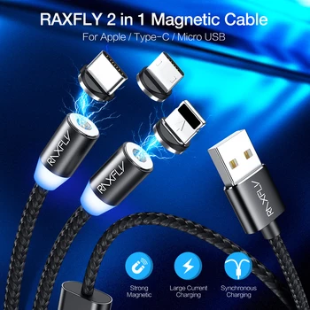 RAXFLY 2in1 încărcătură Magnetică de Iluminat Cablu Pentru iPhone XS Magnetice Micro USB de Tip C Cablu Pentru Xiaomi Redmi Nota 7 de Încărcare Sârmă