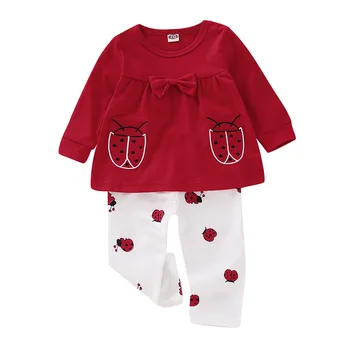 99 Toamna Costum de Bumbac Roșu cu mâneci Lungi Fete de Moda Animal 2 buc seturi de haine pentru copii de 1-2 ani