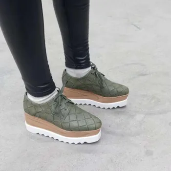 Noi 2019 Liane Platforma Pantofi Casual Femei Dantelă-Up Pompe de Moda de Primăvară Verde Roz Apricot Negru Pene Pantofi Femei TA88-69