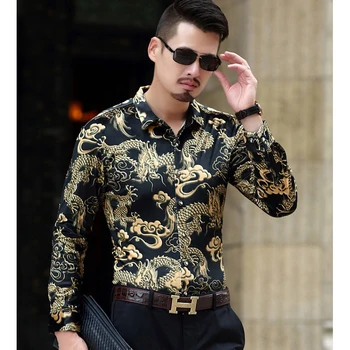 Moda barbati brand de lux cămașă de mătase de bună calitate, stil chinezesc dragon model velur tuxedo shirt barbati