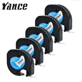 Yance 5Pcs/lot Compatibil Dymo LetraTag Plastic bandă 12267 12mm Negru pe eticheta clar Banda pentru dymo label printer LT-100H LT-100T
