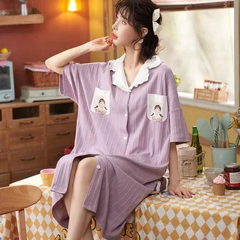 M-4XL 2021 Primavara-Vara pentru Femei Scurte de Bumbac, Pijamale Acasă cămașă de Noapte pentru Femei de Cauzalitate Pijamale Largi Doamnelor cămașă de noapte pentru Femei Rochie