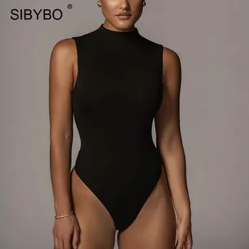 Sibybo Negru Fără Mâneci Sexy Body Femei De Primavara Toamna Bumbac Dublu Strat Casual Salopetă Pentru Femei Salopeta Streetwear Bodysuits