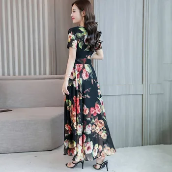 Moda 2020 rochie de flori Femei O-Gat Maneci Scurte Rochie Lungă Imprimate rochie a-Line Rochii Empire Plus Dimensiune haine 3XL