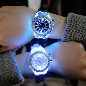 9 Culori! De Lux de Top din Silicon LED Luminos Ceas pentru Femei Rochie de Moda de sex Masculin Ceasuri de Cristal de Diamant Petrecere Bijuterii horloges vrouwen