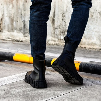 Owen Bolnav Barbati Casual Pantofi High-TOP Glezna Chelsea Cizme din Piele Adidas Formatori de Lux High Street Toamna Plat Pantofi Negri