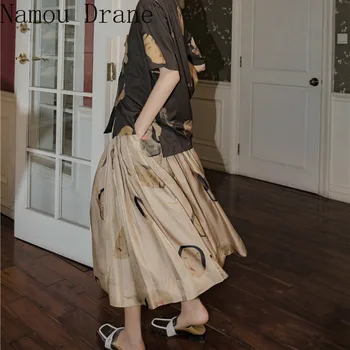 Ukiyoe Vintage Lungi Fusta Midi Femei 2020 Talie Mare Skort Estetice Fusta O Linie Japoneză Fusta De Vara Moda