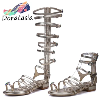 DORATASIA Casual Tocuri Indesata Scăzut Pantofi Elegante Sandale de Vara pentru Femei de Brand, Design de Aur de la jumătatea vițel Sandale Gladiator