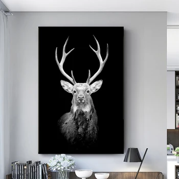 Alb și negru Leu, Cerb Panza Pictura Nordică Animale Postere si Printuri de Arta de Perete Imaginile pentru Camera de zi de Decorare Acasă