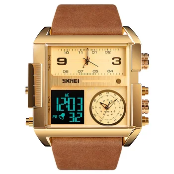 Barbati ceasuri sport 3 fusul orar mare om de moda militare LED ceas din piele cuarț ceasuri relogio masculino de VFSKN