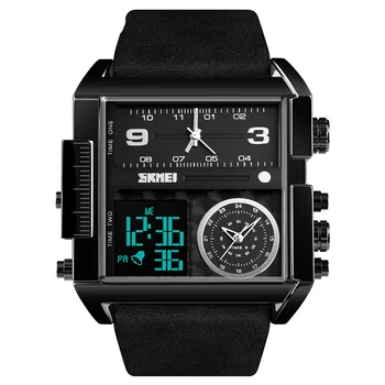 Barbati ceasuri sport 3 fusul orar mare om de moda militare LED ceas din piele cuarț ceasuri relogio masculino de VFSKN