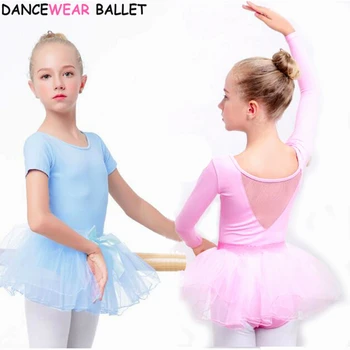 Fete Rochie de Balet Gimnastica Tricou Copii cu Maneca Lunga Balet Îmbrăcăminte de Dans Purta Cu Fuste Tutu