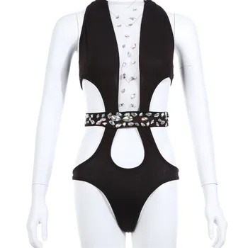 Vânzare Fierbinte De Vară Bling Pietre Vedea Prin Costume De Baie Mozaic High Cut Body, Costume De Baie Pe Litoral Femei Bikini-O Singură Bucată