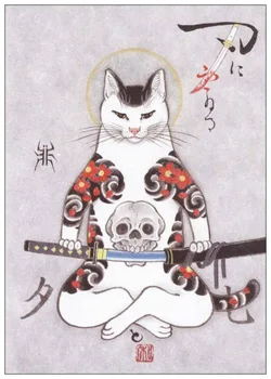 Panza Pictura Japoneză Samurai Cat Tatuaj Cat de Perete de Arta de Imprimare Poster pentru Camera de zi Dormitor Decor Modular Poze Decor Acasă