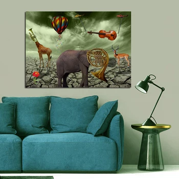 Panza Pictura Elefant, Cerb Trompeta Picturi Perete Printuri De Arta Poster Pentru Camera De Zi Animale Cuadros Home Decor Fara Rama