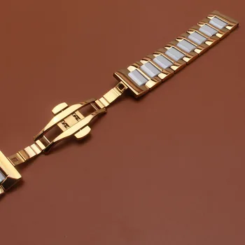 Aur galben metal Folie Ceramica Alb Watchband Ceas Frumos curea bratara se potrivesc cuarț ceasuri femei 14mm 16mm 18mm 20mm 22mm