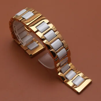 Aur galben metal Folie Ceramica Alb Watchband Ceas Frumos curea bratara se potrivesc cuarț ceasuri femei 14mm 16mm 18mm 20mm 22mm