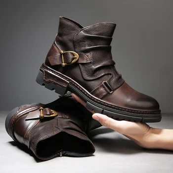 Retro Antirid din Piele Mens Chelsea Cizme designer Original impermeabil Cizme Glezna Călugăr Curea Barbati pantofi Oxfords
