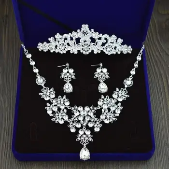 Alta Qualidade de Casamento Da Noiva Acessorios coroana colar e brincos conjunto De Cristal Nupcial Conjuntos de Joias Casamento