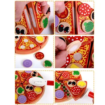 27pcs Pretinde Joc de Simulare de Lemn Bucátárie Tăiere Pizza Set Jucarii de Rol Joc de Gatit Jucărie de Dezvoltare Timpurie Jucării pentru Copii Cadouri