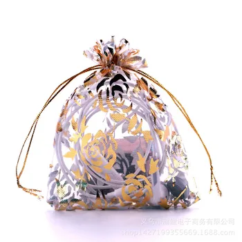 100buc organza saci de tifon ambalaje pentru cadouri bijuterii pachet Aurit bunchhole organza perla sac multi-dimensiune trandafir pungi colorate alege