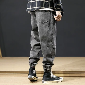 Japoneze Vintage Moda Barbati Blugi Retro Gri Îmbinat Designer De Pantaloni De Marfă Streetwear Hip Hop Blugi Barbati Jogging Pantaloni Harem