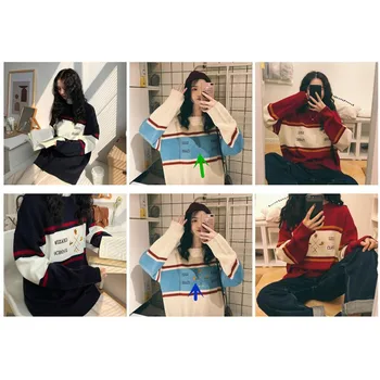 2019 Toamna Iarna coreean O Gât Vrac Scrisoare de sex Feminin cu Dungi Tricotate Pulovere Calde Femei Pulovere Topuri свитер женский