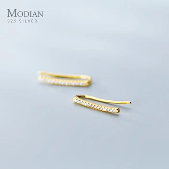 Modian Stralucitor Zirconiu U Formă Stud Cercei pentru Femeile Autentice Argint 925 Culoare de Aur Geometrice de Pin Ureche Moda Bijuterii