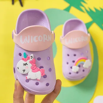 Copii Papuci de Vară 2020 Unicorn Papuci Pentru Boy Fata de Curcubeu Pantofi de Copil Moale anti-alunecare pentru Copii în aer liber Copilul Gaura Sandale