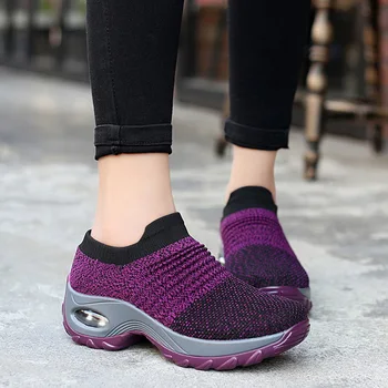2020 Primăvară Femei Adidași Pantofi Plat Aluneca pe Platforma Adidasi pentru Femei Negru ochiurilor de Plasă Respirabil Ciorap Sneake
