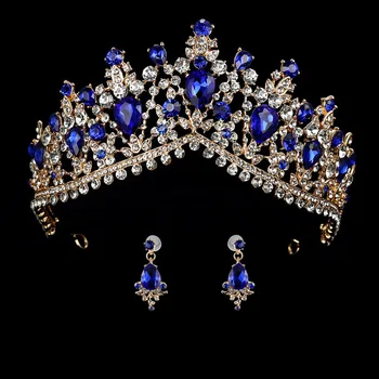 Nunta Coroana Regală De Mireasa Tiara Reginei Mireasa Coroana Si Cercei Concurs Roșu Albastru Verde Bentiță De Păr Printesa Bijuterii Ornament