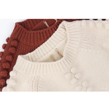Trei dimensiuni mici lână minge pulover pentru femei toamna și iarna dulce proaspăt mic pur Pulover de culoare