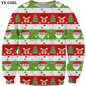 YX FATA 2018 Noua Moda Tricou maneca Lunga stil de Crăciun creative de design de Imprimare 3d Bărbați Femei pulover Casual