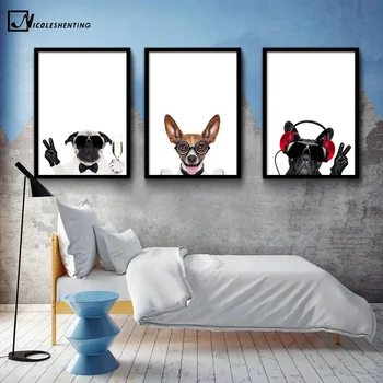 Kawaii Ochelari de Câini Minimalist Arta Canvas Postere si Printuri Pictura de Animale Amuzant Imagine Modernă Sală de Acasă Decorare Perete