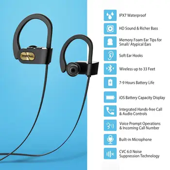 Mpow Flacără Bluetooth 5.0 Căști Sport Casti HiFi Stereo Căști IPX7 rezistent la apă Anulare a Zgomotului Căști cu Microfon Caz