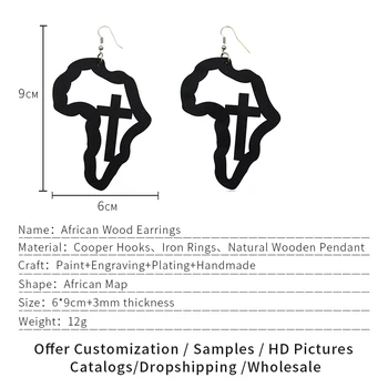 SOMESOOR Gravate Cruce Africane Harta de Lemn Picătură Cercei Creștin Design de Mare, Urechi de Lemn Bucle Legăna Bijuterii Cadouri Pentru Femei