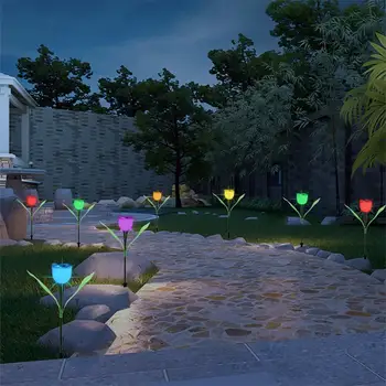Lumina solara LED-uri în aer Liber Floare de Lalea Lampă Multi-Color rezistent la apa Gradina Curte Calea Gazon de Iluminat