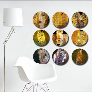 Klimt Tablou Agățat Placă De Perete Decorative Vase Ceramice Ambarcațiuni Birou De Afișare Europene Decor Platou Rotund Gustav Klimt Sarutul Element