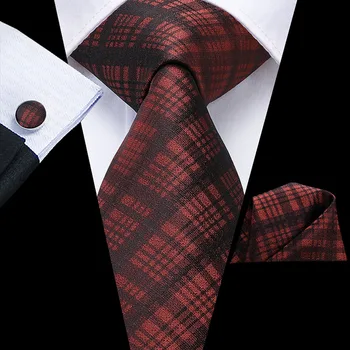 Hi-Cravata Matase Carouri Roșu Bărbați Cravată Set de 8,5 cm Cravate de Nuntă Pentru Bărbați Design Nou Batista Butoni de petrecere a timpului Liber de Calitate de Top Cravată