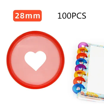 100PCS28mm inima în formă de inel de plastic cataramă potrivit pentru ciuperci gaura volante notebook plastic de culoare dragoste disc incuietoare
