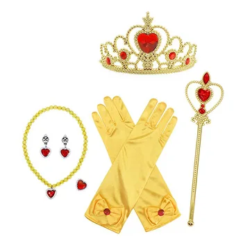 6 7pcs/lot Printesa Elza Dress Up Accesorii Fete Cosplay Jucării Coroana, Colier, Inel, Cercel Bagheta Mănuși de Copii Bijuterii Set