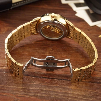 Luxury Gold Dragon Schelet Automată Ceasuri Mecanice Ceas de mana Barbati din Oțel Inoxidabil Ceas Negru Mâinile Luminos de sex Masculin Reloj
