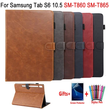 Caz pentru Samsung Galaxy Tab S6 Piele Acoperi Caz 10.5 T860 T865 SM-T860 SM-T865 Inteligent de Somn Treaz Funda + Ecran Protector