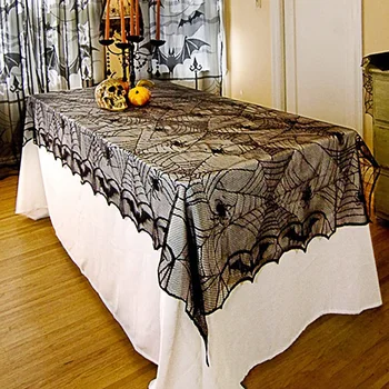 Dantelă Neagră Panza De Paianjen De Halloween Tabel Pânză De Păianjen Bat Model De Capac De Masă De Dantelă Față De Masă Decoratiuni De Halloween Elemente De Recuzită